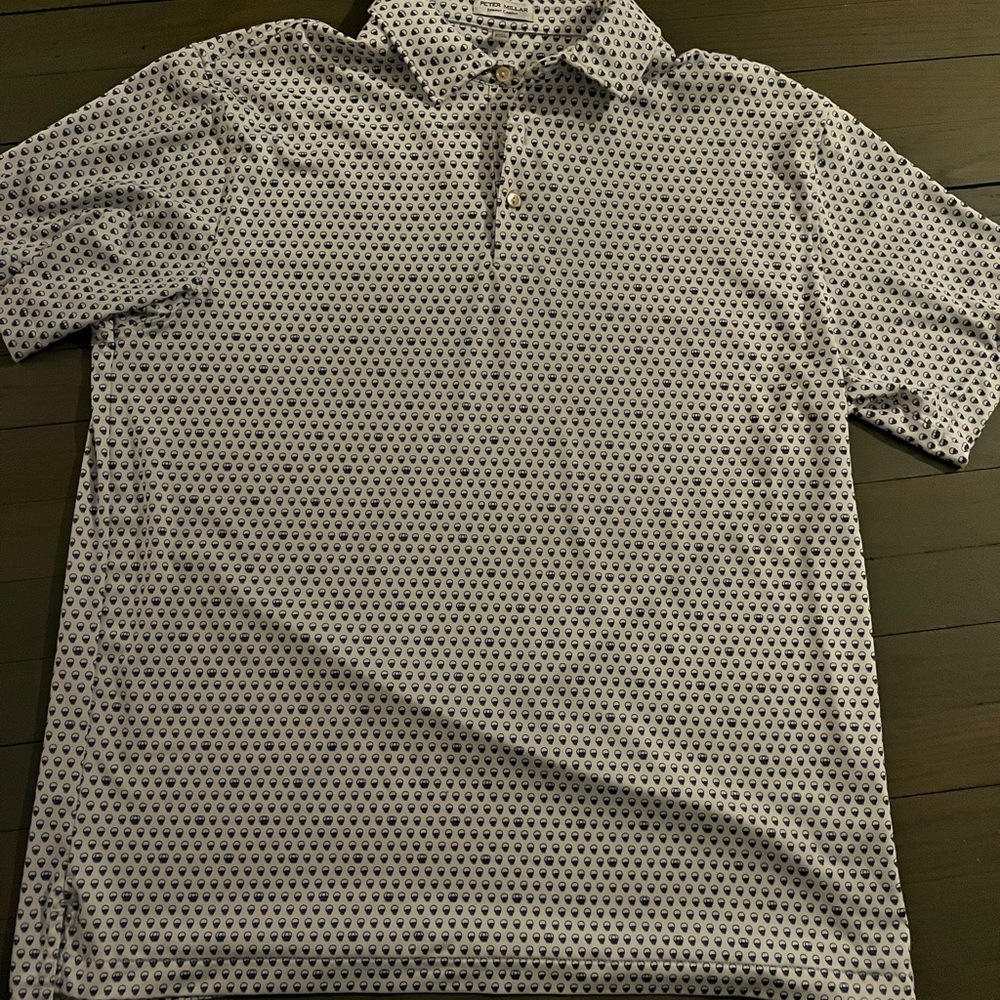 Peter Millar Men's White and Navy Skull Golf Polo Shirt